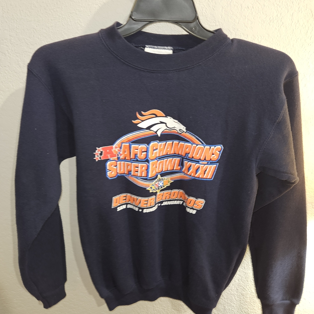 Logo Athletic Navy Blue Denver Broncos Crewneck Sweater